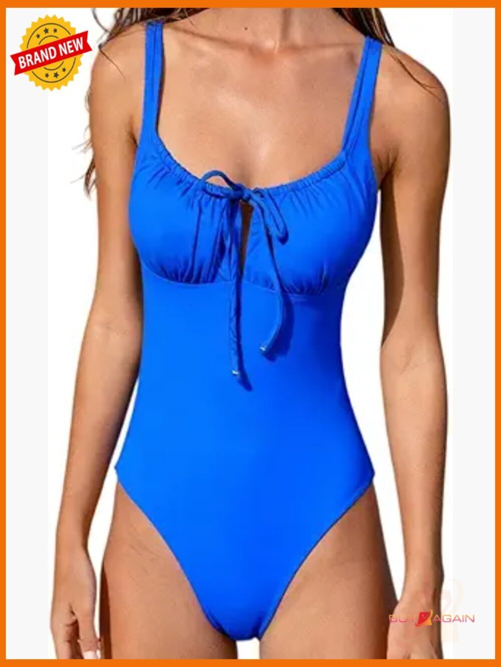 High Cut One Piece Swimsuit Tie Front Square Neck Bathing Suit